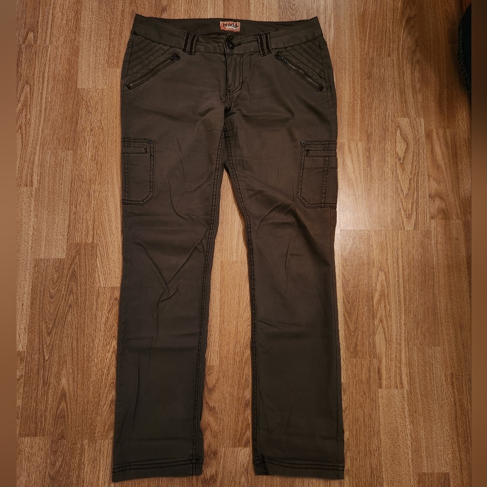 Mudd Cargo Stretch Skinny Straight Leg Khaki Pants Brown 9